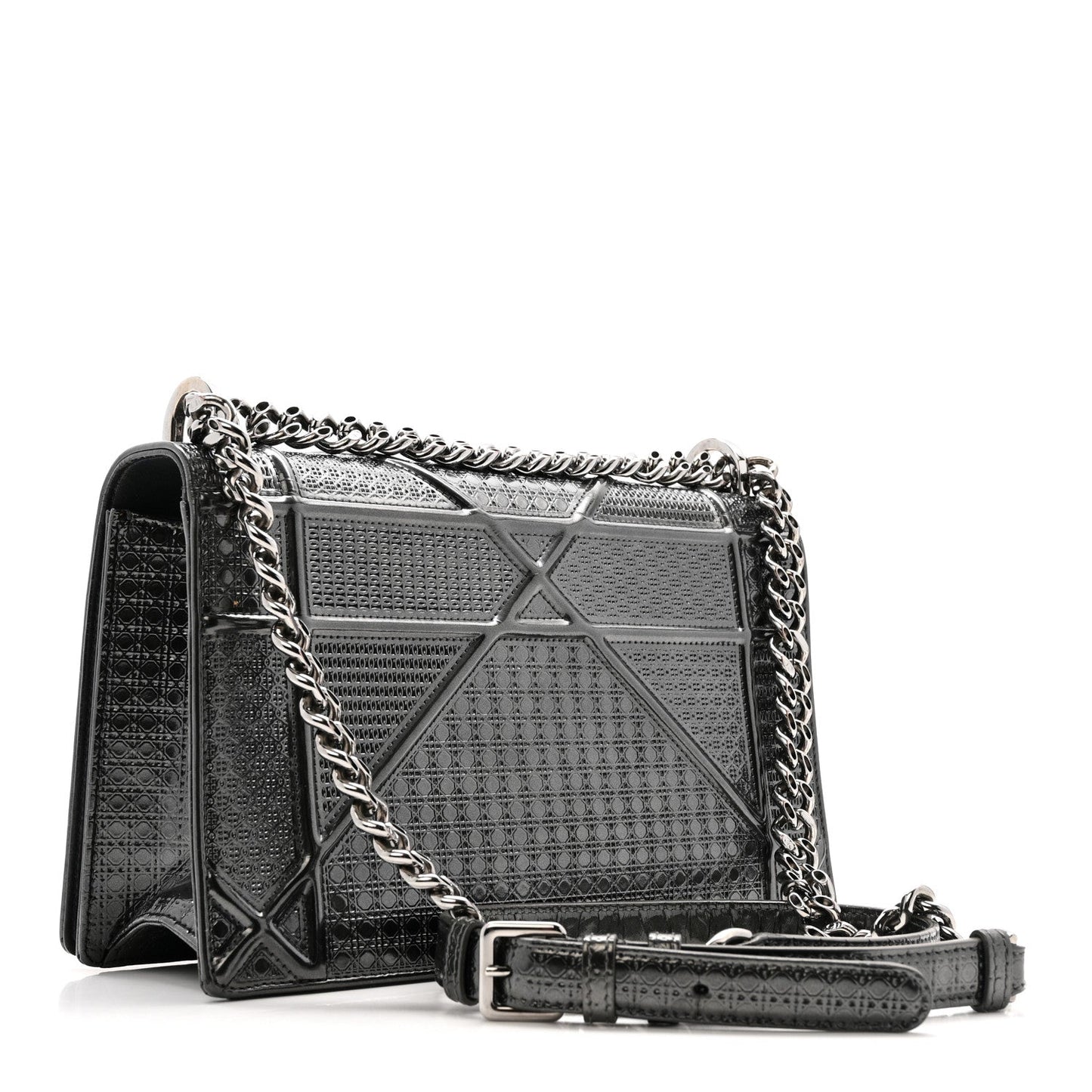 Metallic Patent Micro-Cannage Medium Diorama Flap Bag Onyx Black