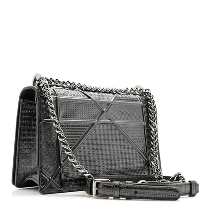 Metallic Patent Micro-Cannage Medium Diorama Flap Bag Onyx Black