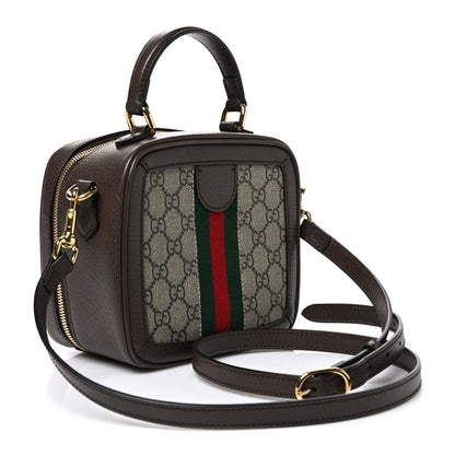 GG Supreme Monogram Textured Dollar Calfskin Mini Ophidia Top Handle Square Shoulder Bag Beige Ebony New Acero