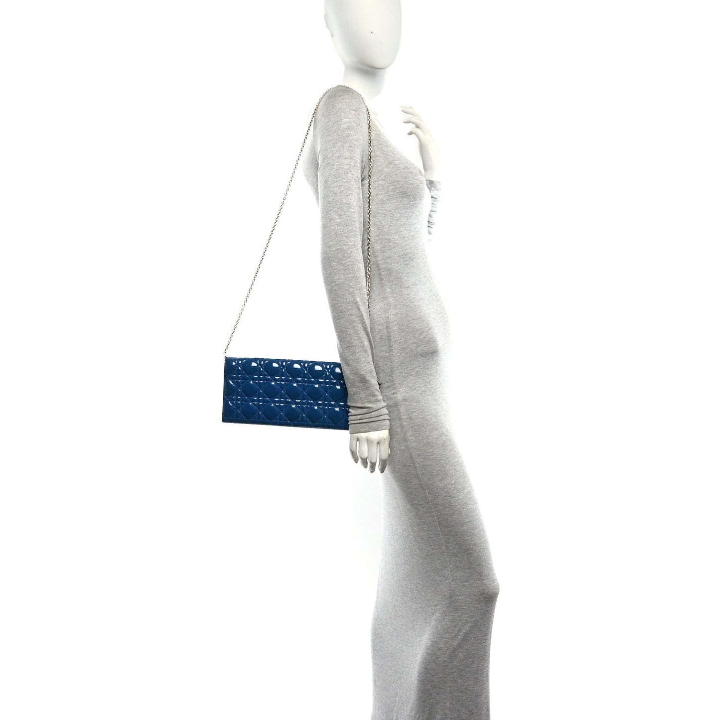 Patent Cannage Lady Dior Convertible Clutch Blue