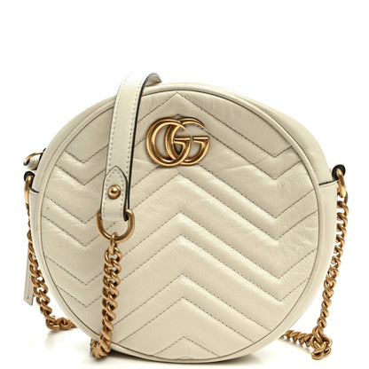 Calfskin Matelasse Mini GG Marmont Round Shoulder Bag White White