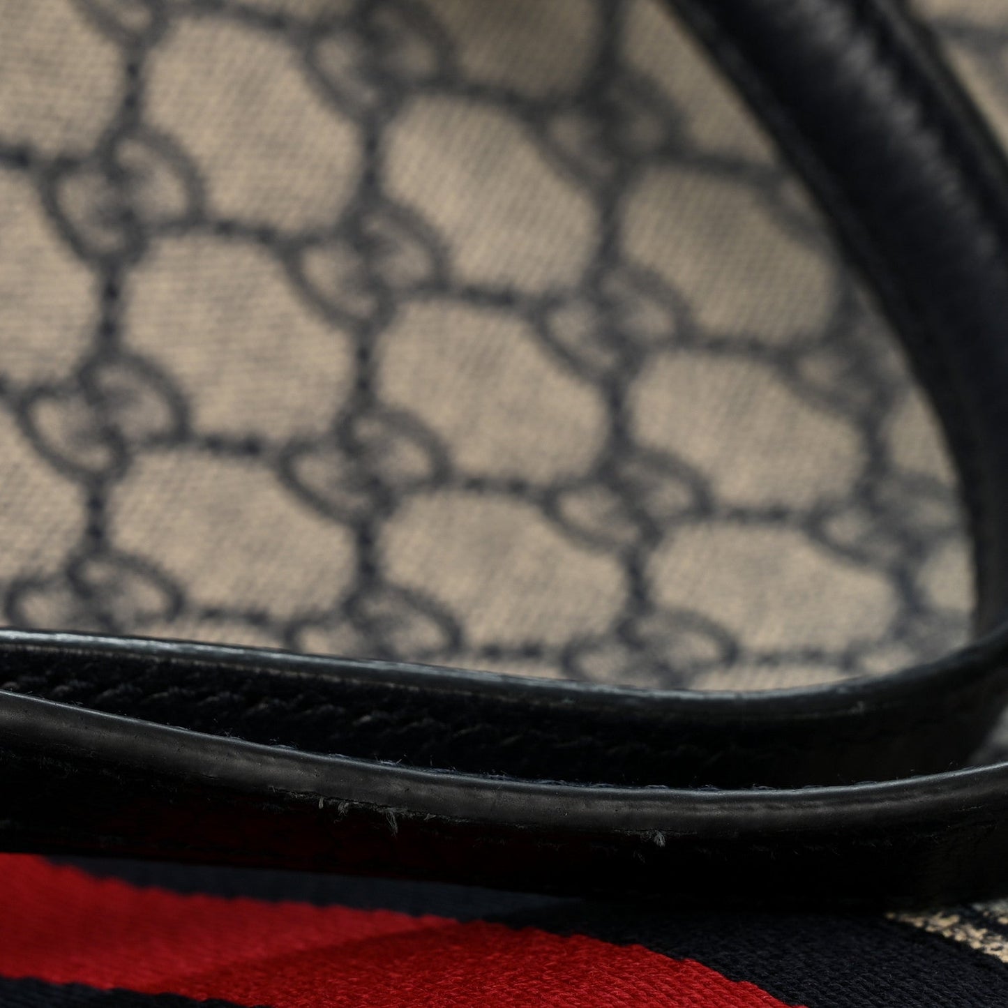 GG Supreme Monogram Textured Calfskin Web Medium Ophidia Shopping Tote Beige Blue
