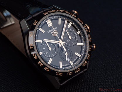 Tag Heuer Carrera Chronograph Black Dial Black Leather Strap Watch for Men - CBN2A5A.FC6481