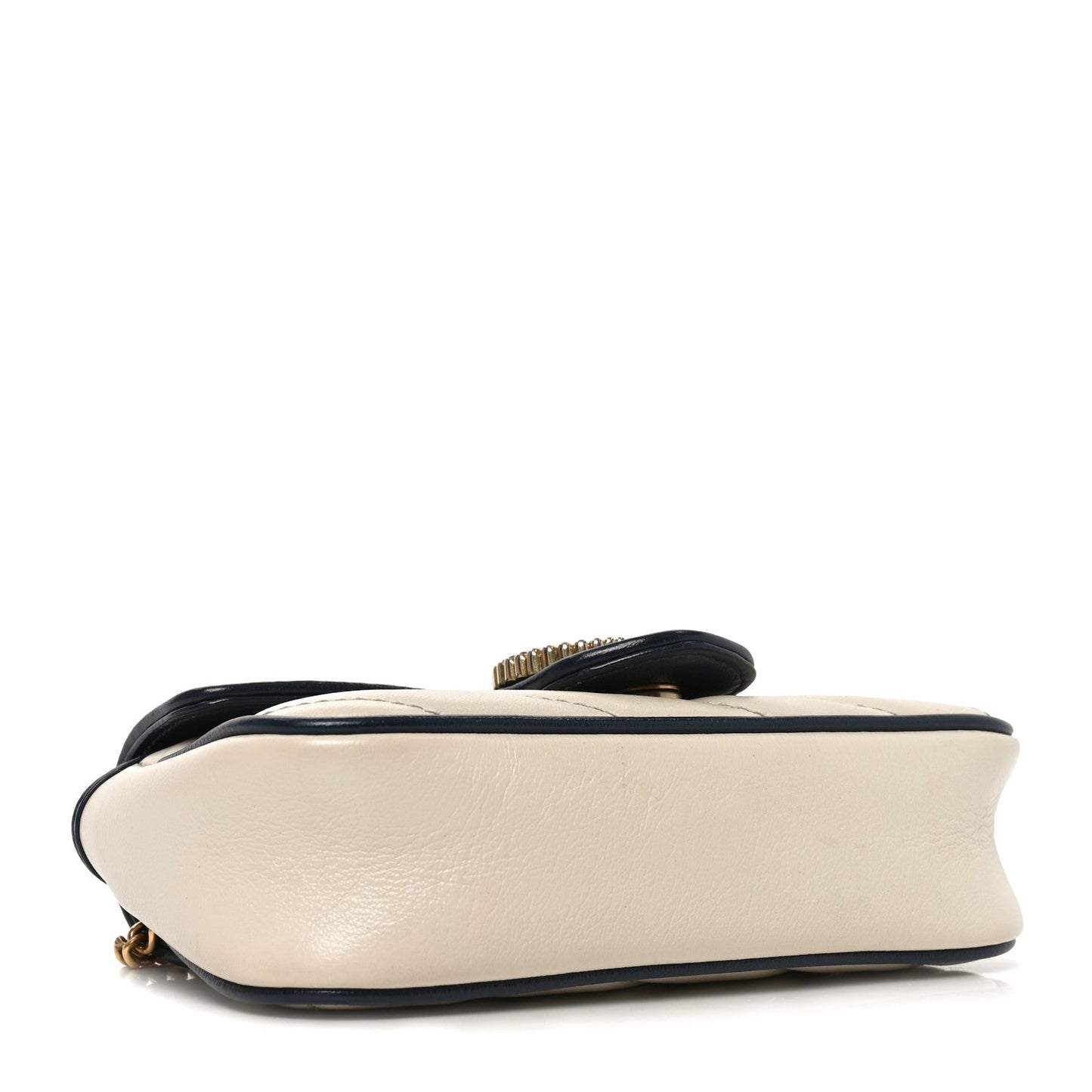 Vintage Effect Calfskin Matelasse Diagonal Super Mini Torchon GG Marmont Shoulder Bag Mystic White Blue Agata
