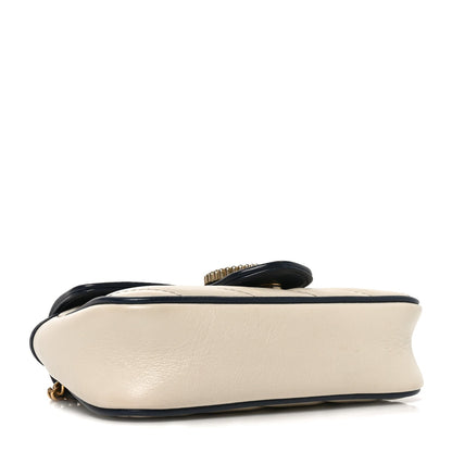 Vintage Effect Calfskin Matelasse Diagonal Super Mini Torchon GG Marmont Shoulder Bag Mystic White Blue Agata