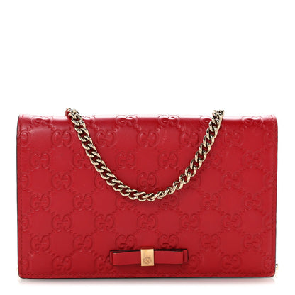 Guccissima Signature Bowy Chain Wallet Hibiscus Red
