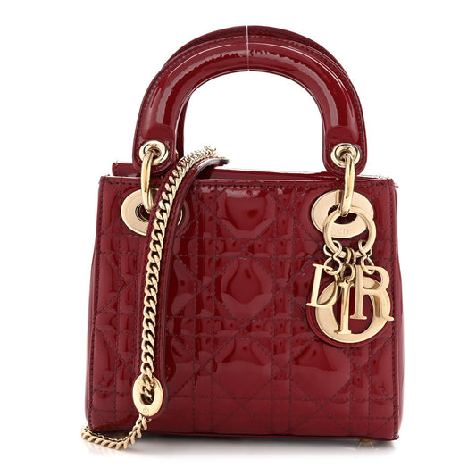 Patent Cannage Mini Lady Dior Red