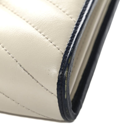 Vintage Effect Calfskin Matelasse Diagonal Torchon GG Marmont Chain Wallet Mystic White Blue Agata