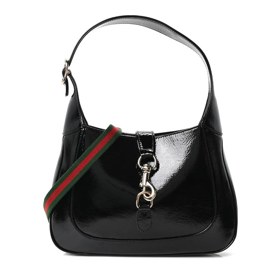 Patent Calfskin Small Jackie Shoulder Bag Black