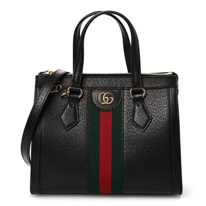 Textured Calfskin Web Small Ophidia Tote Bag Black