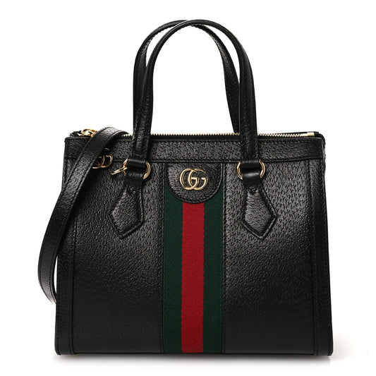 Textured Calfskin Web Small Ophidia Tote Bag Black