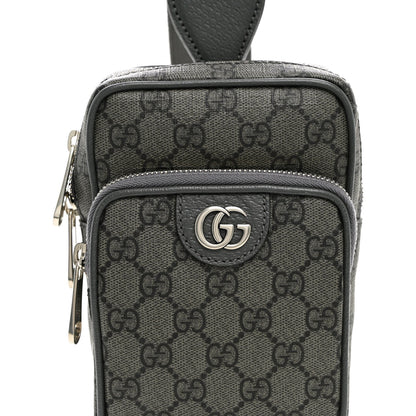 GG Supreme Monogram Textured Dollar Calfskin Mini Ophidia Messenger Grey Black Graphite Grey