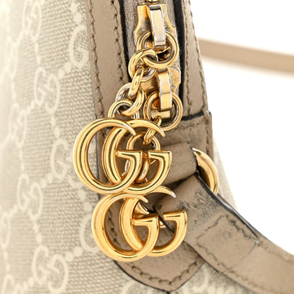 GG Supreme Monogram Textured Dollar Calfskin Web Small Ophidia Dome Shoulder Beige Mystic White Oatmeal