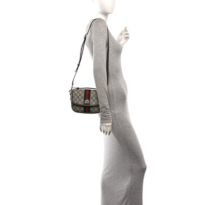 GG Supreme Monogram Textured Dollar Calfskin Small Ophidia Top Handle Shoulder Bag Beige Brown