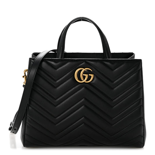 Calfskin Matelasse Small GG Marmont Tote Black