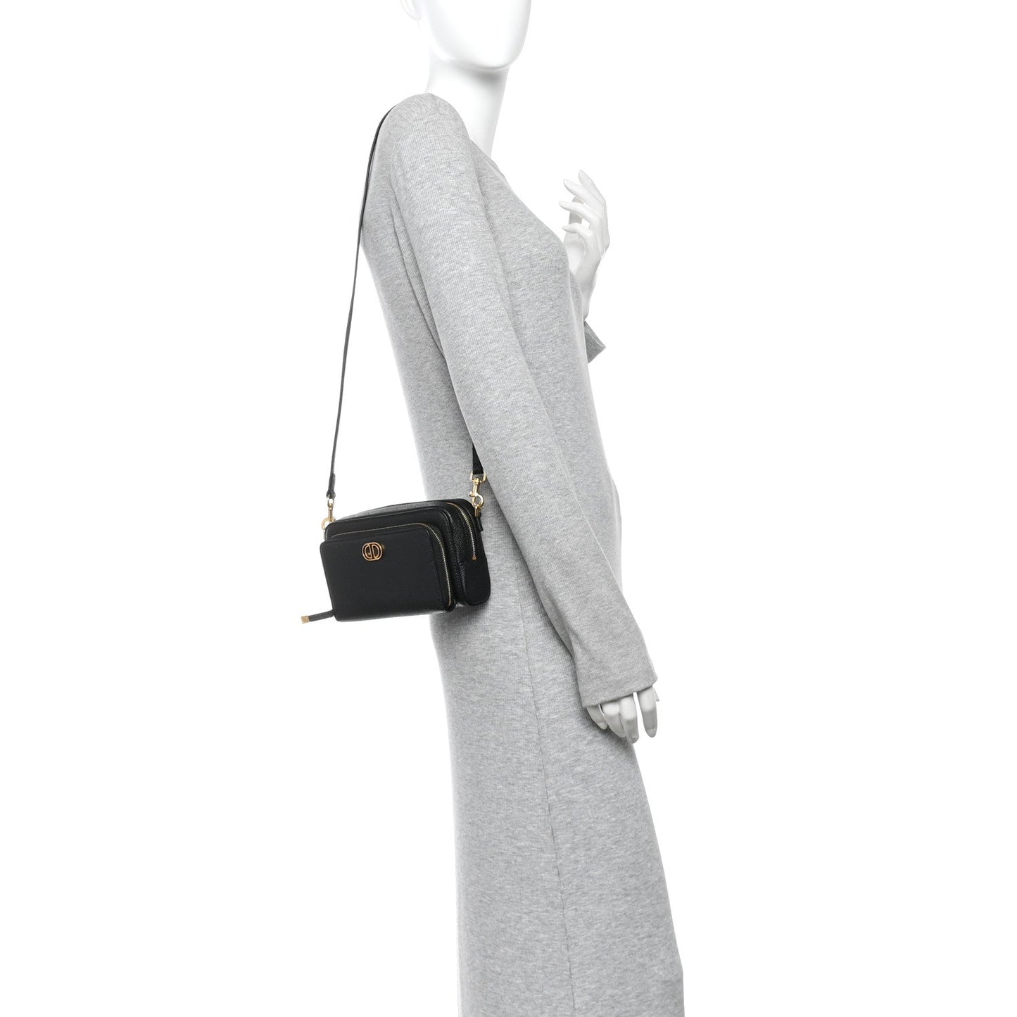 Grained Calfskin Caro Double Pouch Black