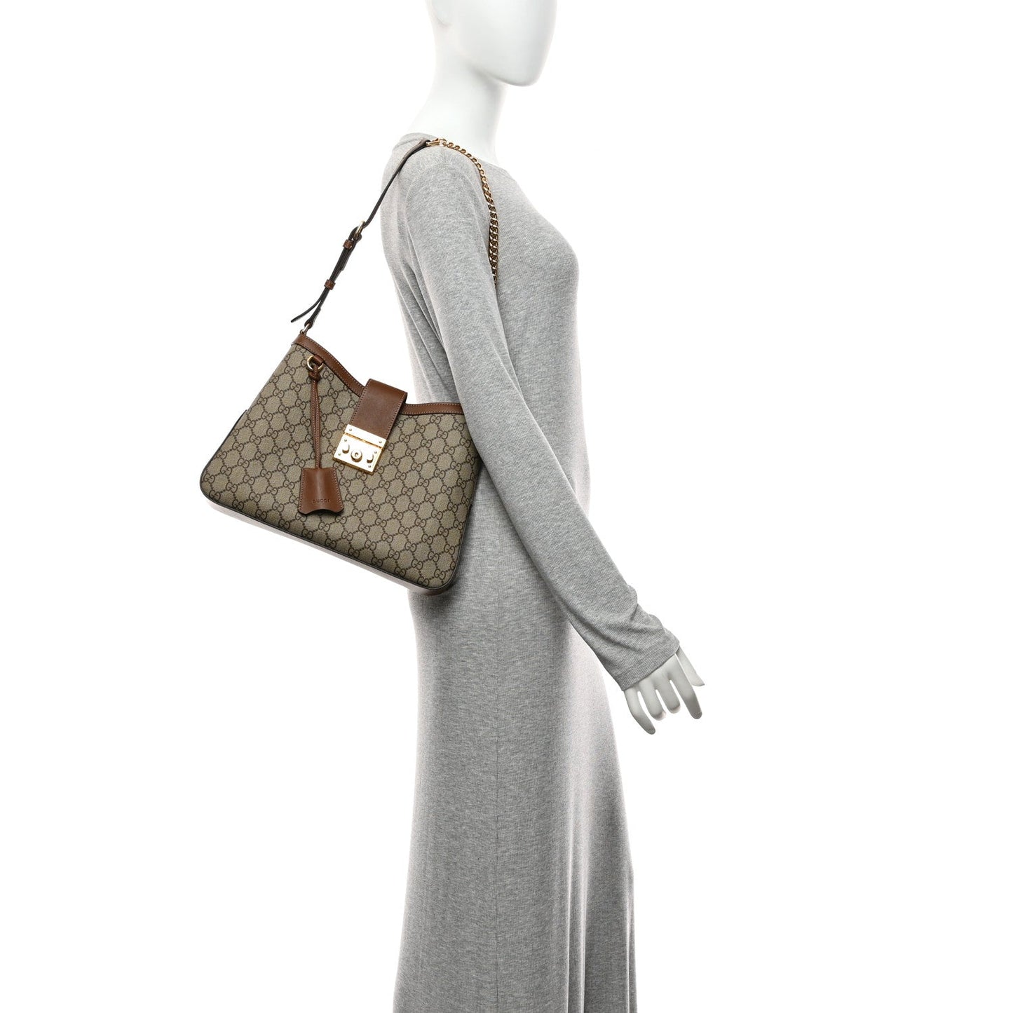 GG Supreme Monogram Medium Padlock Shoulder Bag Beige Ebony Brown Sugar