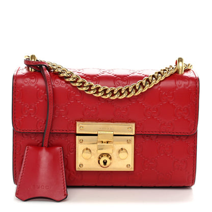 Guccissima Small Padlock Shoulder Bag Hibiscus Red
