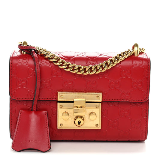 Guccissima Small Padlock Shoulder Bag Hibiscus Red