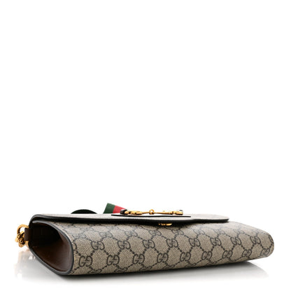 GG Supreme Monogram Azalea Calfskin Web Small Horsebit 1955 Crossbody Bag Beige Ebony Brown Sugar