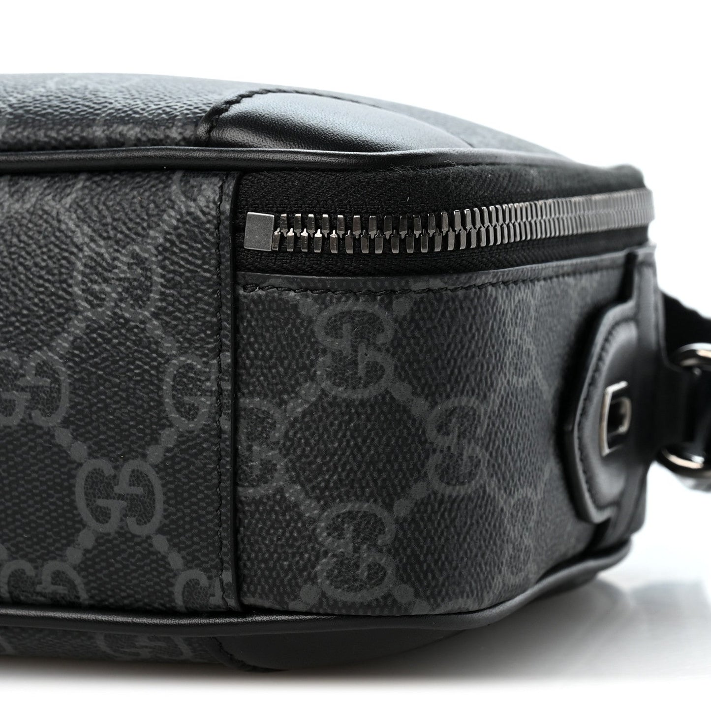 GG Supreme Monogram Textured Calfskin Emblem Mini Crossbody Black