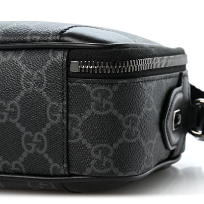 GG Supreme Monogram Textured Calfskin Emblem Mini Crossbody Black