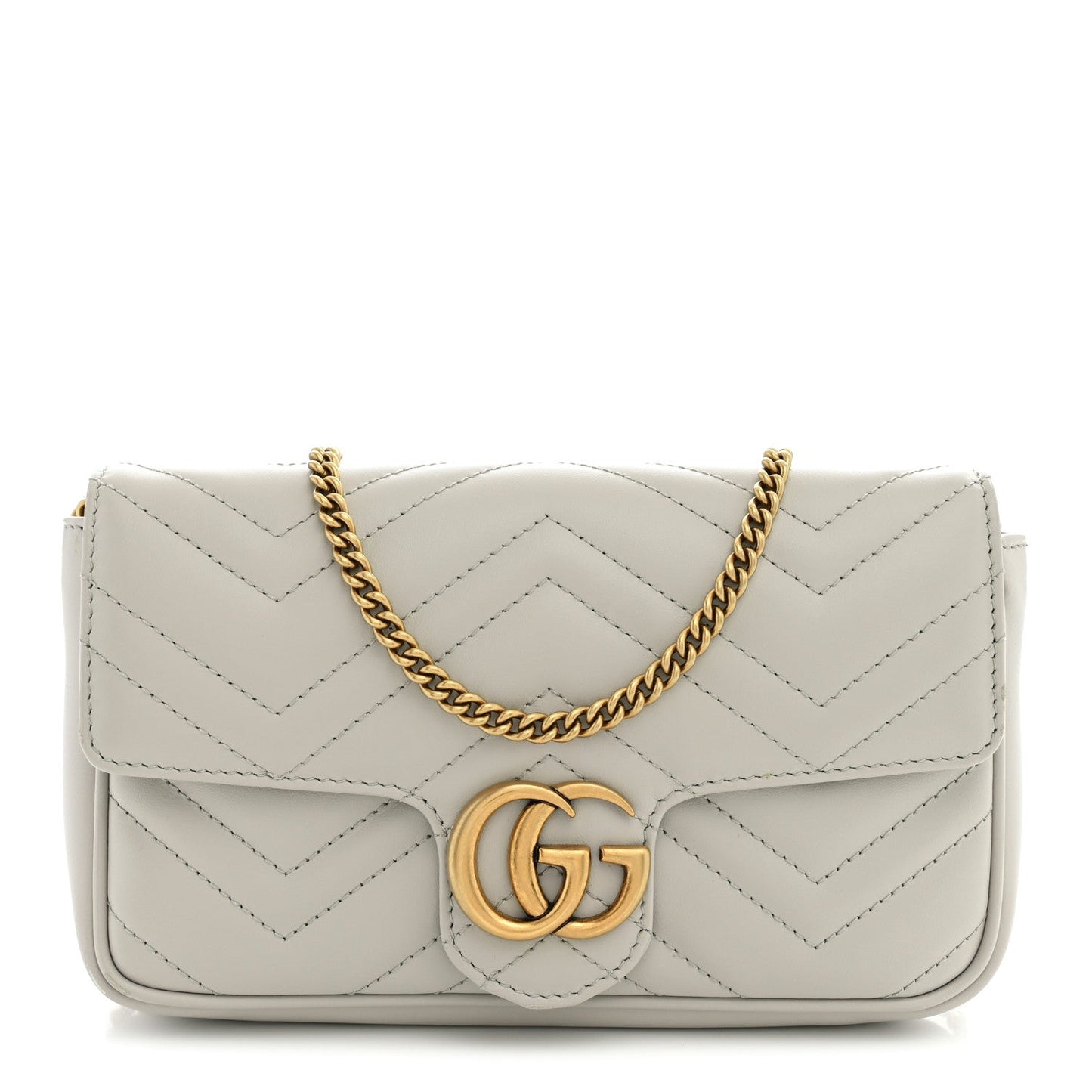 Calfskin Matelasse Mini GG Marmont Shoulder Bag With Card Holder Light Grey Salvy Green
