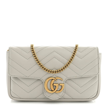 Calfskin Matelasse Mini GG Marmont Shoulder Bag With Card Holder Light Grey Salvy Green