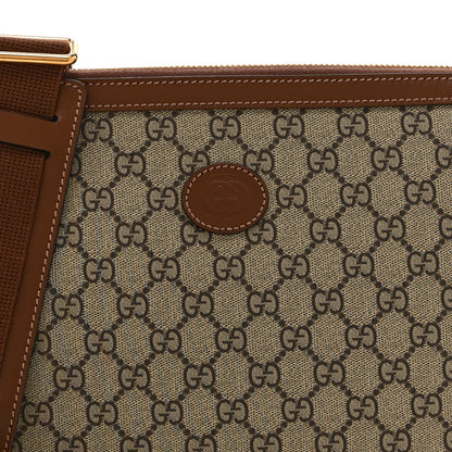 GG Supreme Monogram Azalea Calfskin Retro Interlocking G Wristlet Messenger Bag Beige Ebony Brown Sugar