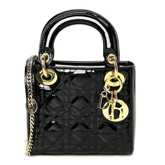 Patent Cannage Mini Lady Dior Black
