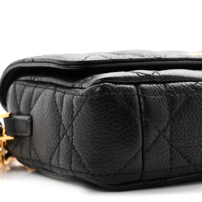 Supple Calfskin Cannage Caro Pouch With Chain  Black