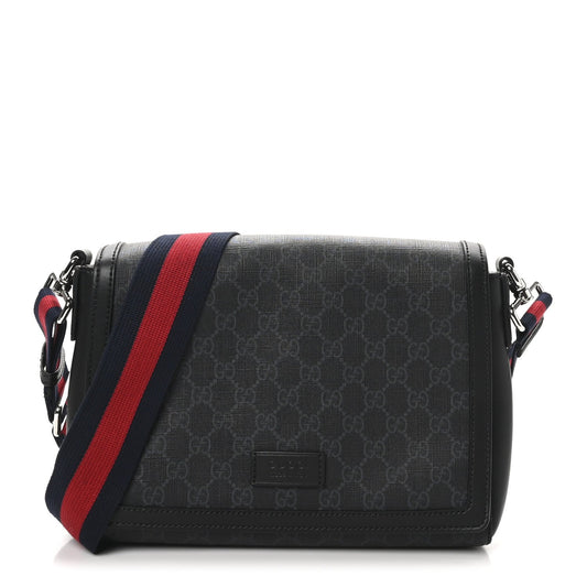 GG Supreme Monogram Appia Calfskin Web Crossbody Bag Black Grey