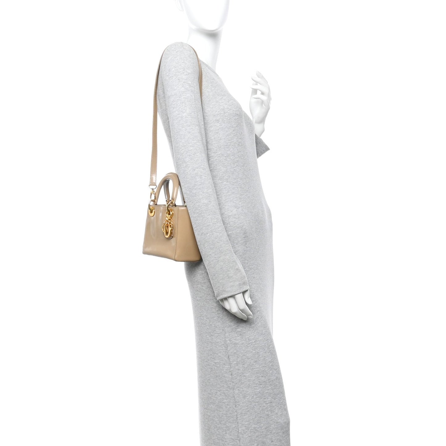 Patent Mini Lady Dior Beige