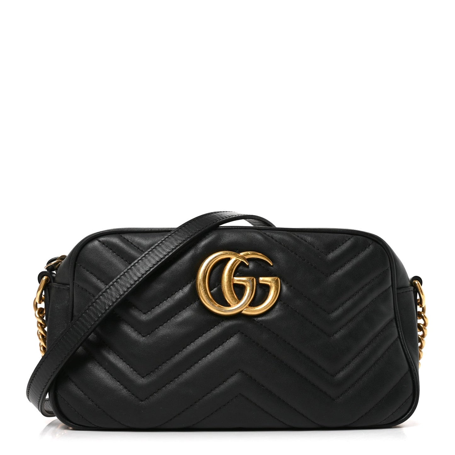 Calfskin Matelasse Small GG Marmont Chain Shoulder Bag Black