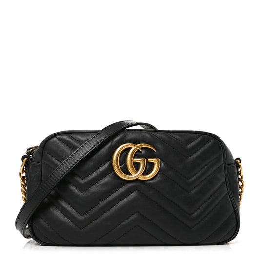 Calfskin Matelasse Small GG Marmont Chain Shoulder Bag Black