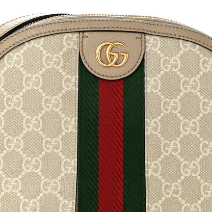 GG Supreme Monogram Textured Dollar Calfskin Web Small Ophidia Dome Shoulder Beige Mystic White Oatmeal