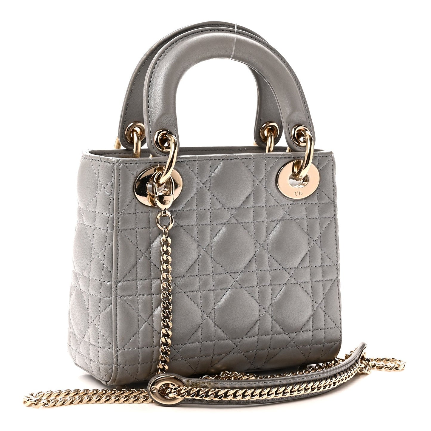 Metallic Lambskin Cannage Mini Lady Dior Grey
