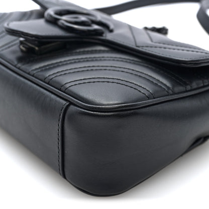 Calfskin Matelasse Monochrome Mini GG Marmont Shoulder Bag Black