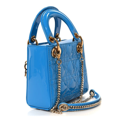 Patent Cannage Mini Lady Dior Blue