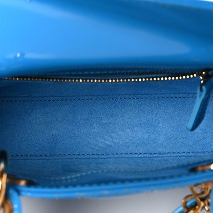 Patent Cannage Mini Lady Dior Blue
