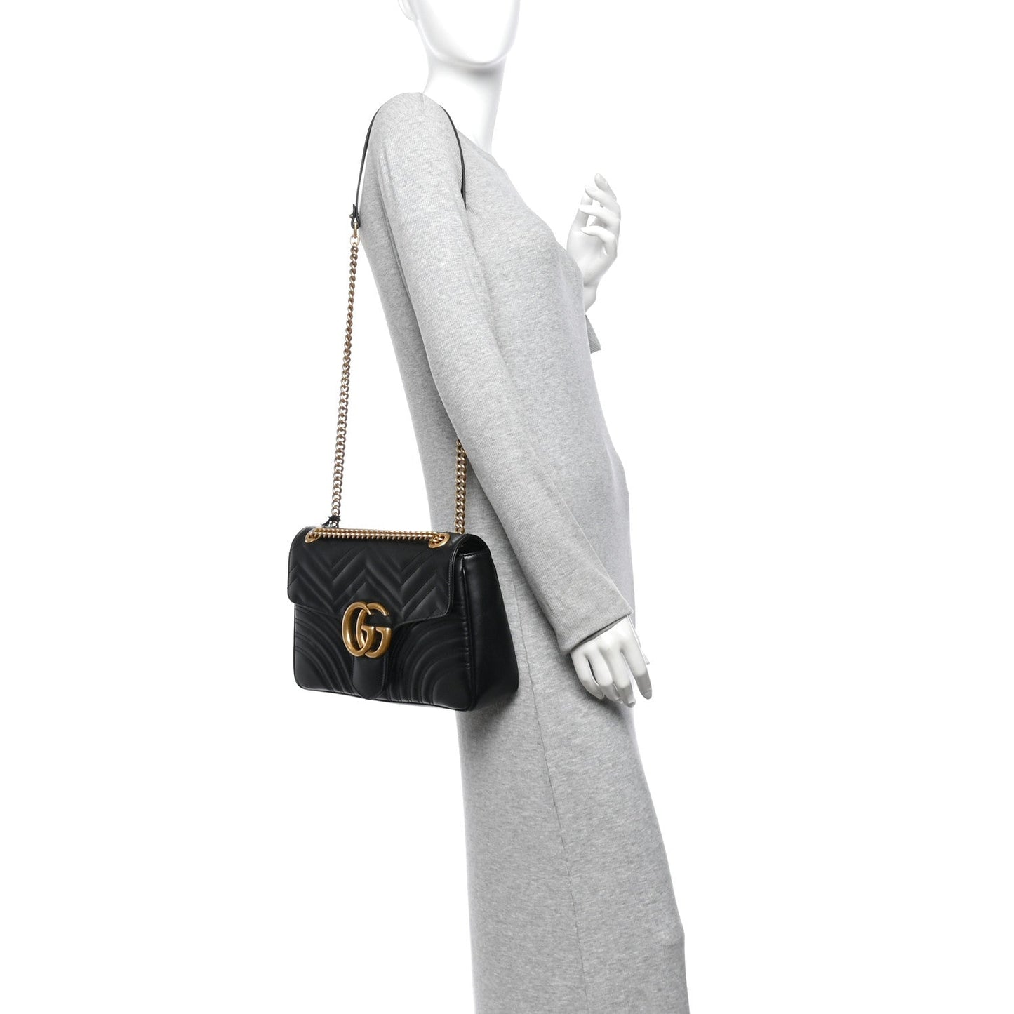 Calfskin Matelasse Medium GG Marmont Shoulder Bag Black