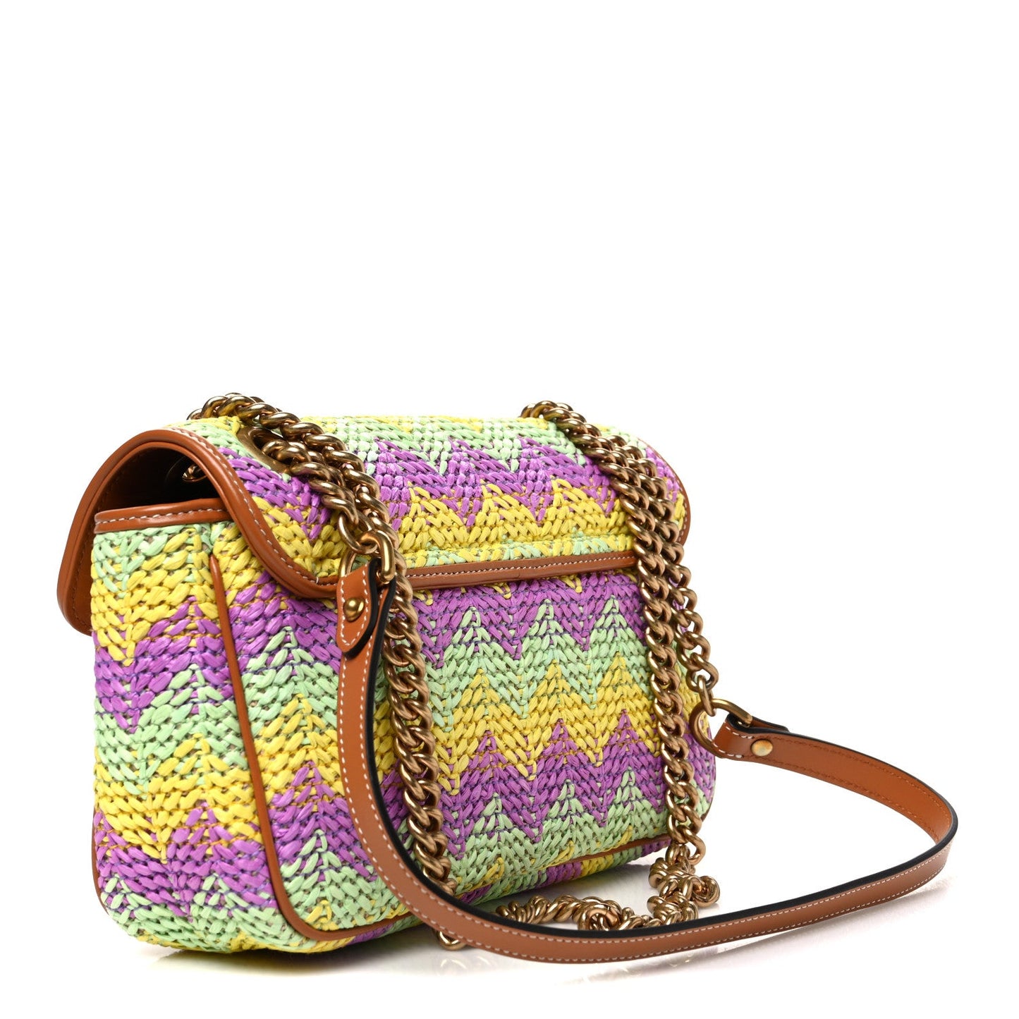 Calfskin Raffia Woven Small GG Marmont Shoulder Bag Multicolor