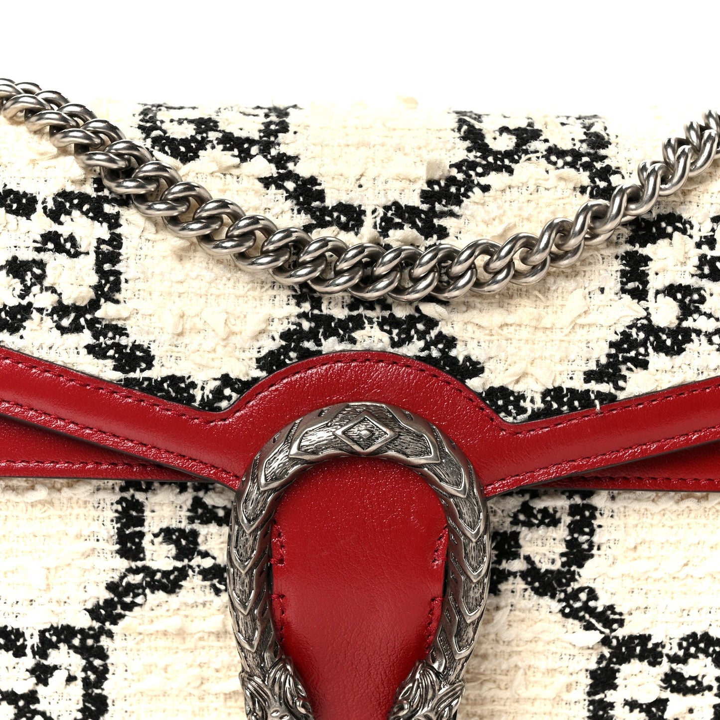 Tweed GG Monogram Small Dionysus Shoulder Bag White Black Romantic Cherry