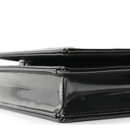 Metallic Patent Micro-Cannage Diorama Wallet on Chain Pouch Onyx Black