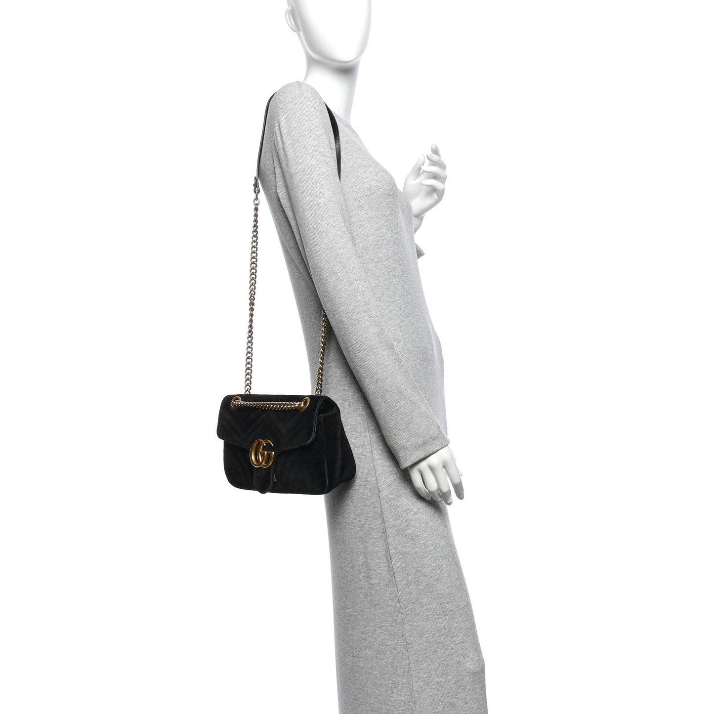 Velvet Matelasse Mini GG Marmont Shoulder Bag Black