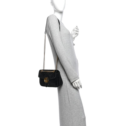 Velvet Matelasse Mini GG Marmont Shoulder Bag Black