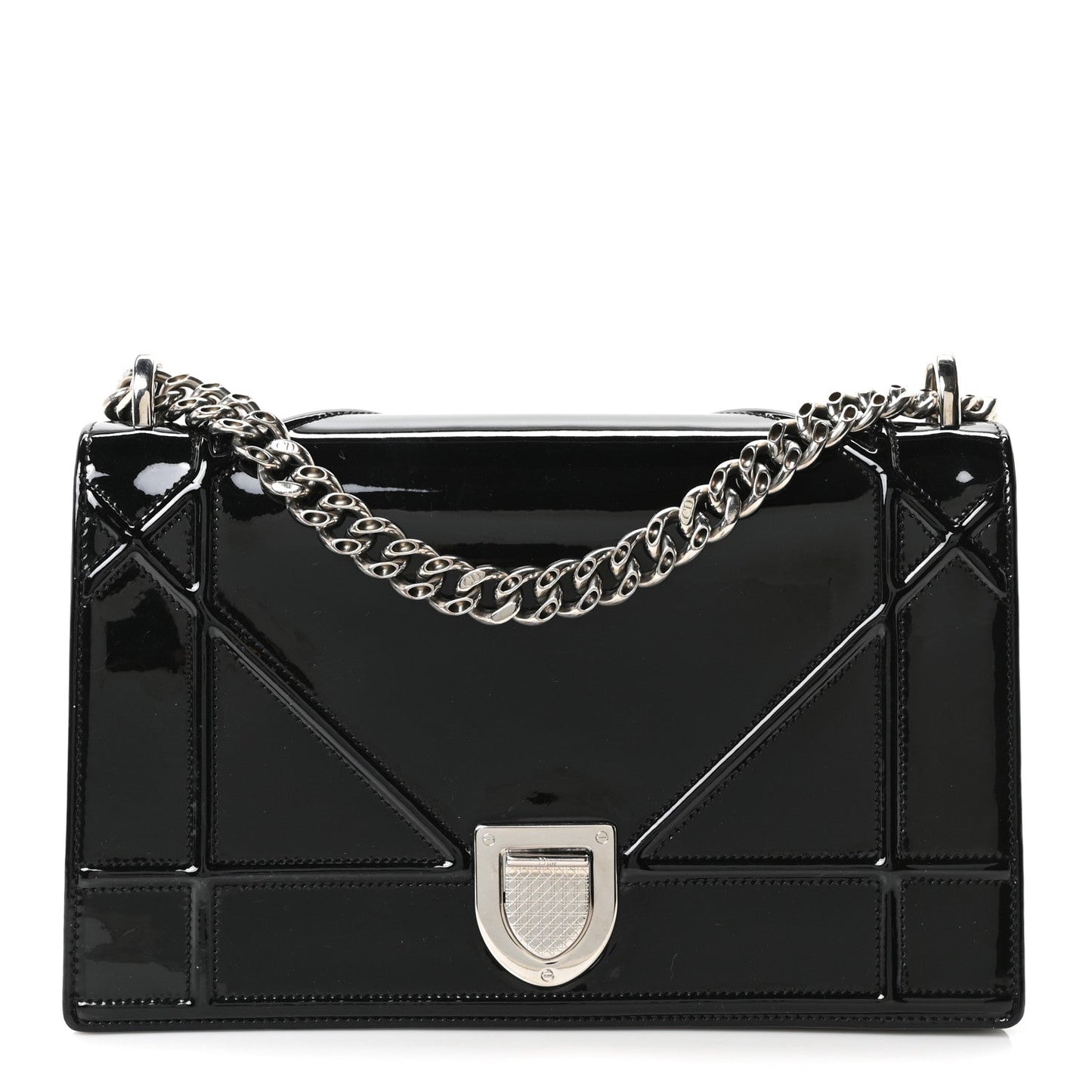 Patent Medium Diorama Flap Bag Black