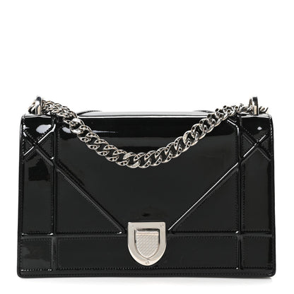 Patent Medium Diorama Flap Bag Black