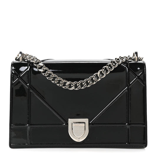 Patent Medium Diorama Flap Bag Black