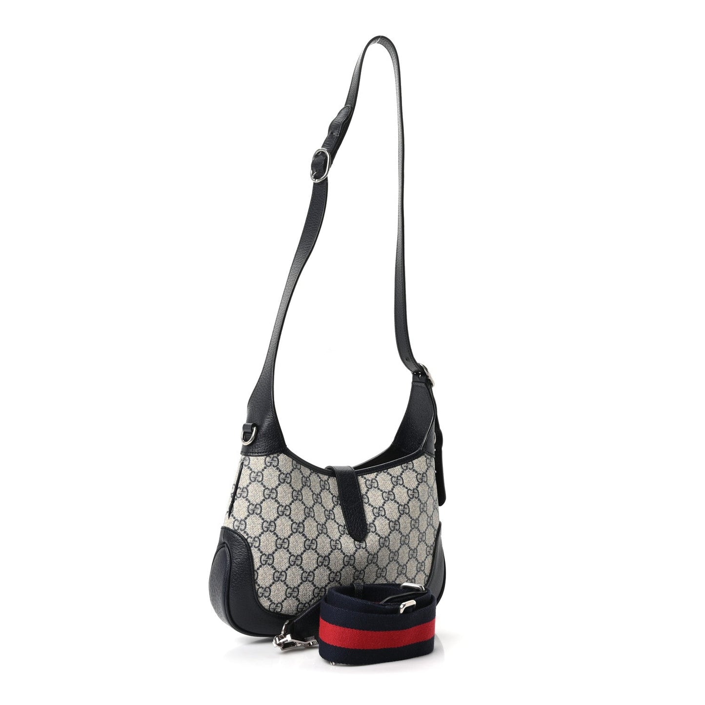 GG Supreme Monogram Textured Dollar Calfskin Web Small Jackie 1961 Hobo Beige Blue